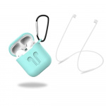 Silicone protective case with headphone strap and pendant for Apple Airpods, Turquoise Green Silicone protective case with headphone strap and pendant for Apple Airpods, Turquoise Green