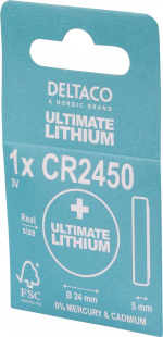 DELTACO Ultimate Lithium-batteri, 3V, CR2450 knappcell, 1-pack