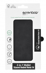 Essentials Xiaomi Redmi Note 14 PU-plånbok, avtagbar, 3 kort, svart