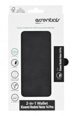 Essentials Xiaomi Redmi Note 14 Pro PU-plånbok, avtagbar, 3 kort, svart