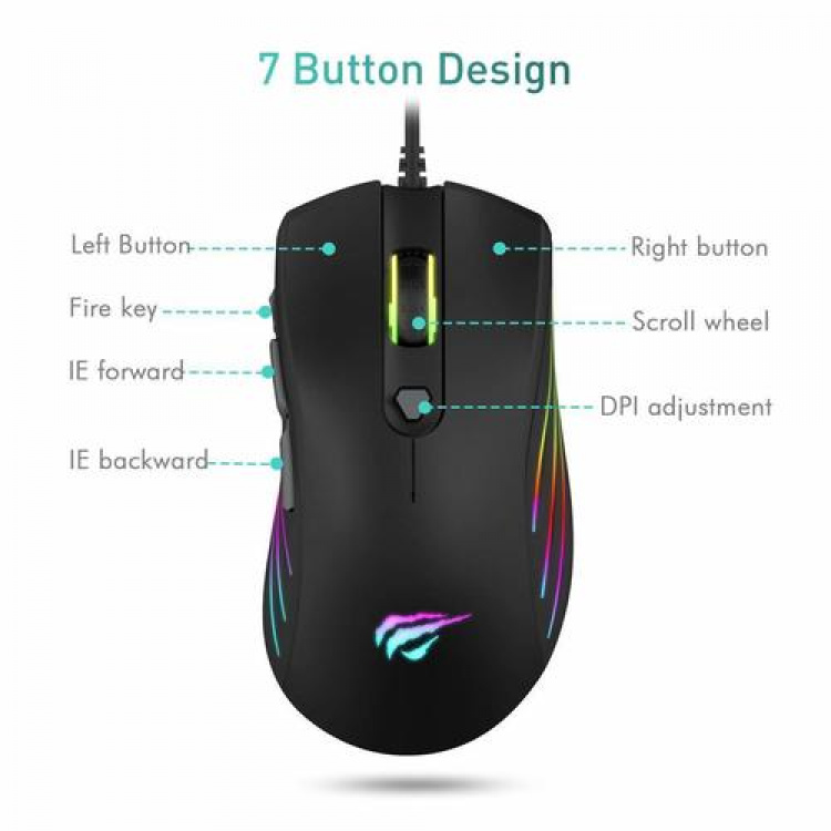 Havit MS1002 Programmable RGB Gaming Mouse 3200DPI with 7 buttons Havit MS1002 Programmable RGB Gaming Mouse 3200DPI with 7 buttons