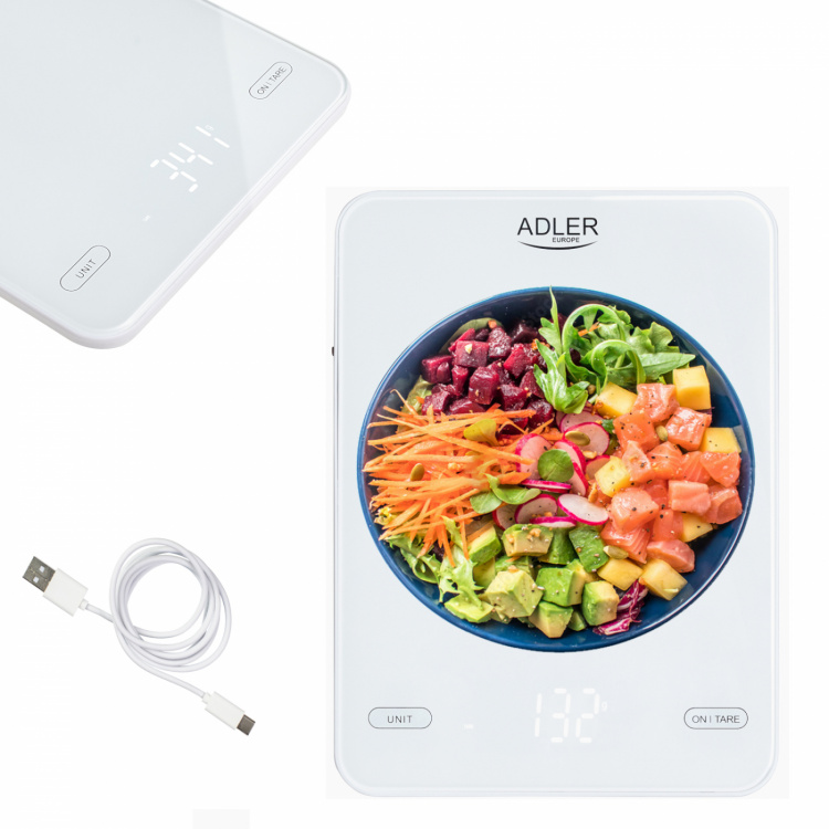 Adler AD 3177w Kitchen scale 10kg USB charged, White Adler AD 3177w Kitchen scale 10kg USB charged, White