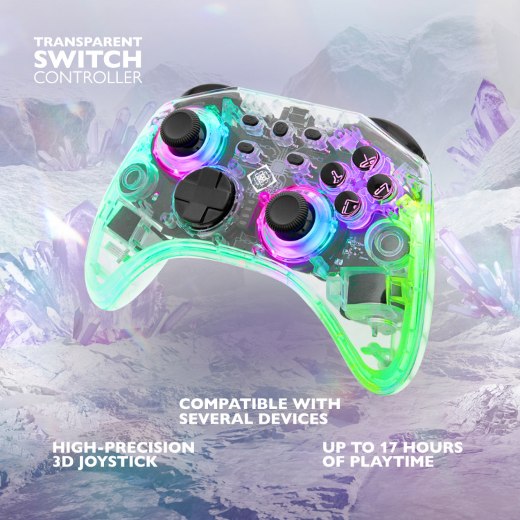 DELTACO Nintendo Switch Controller, transparent, RGB, macro buttons