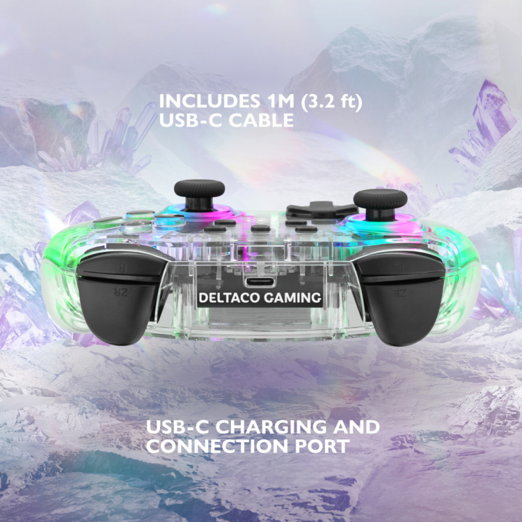 DELTACO Nintendo Switch Controller, transparent, RGB, macro buttons