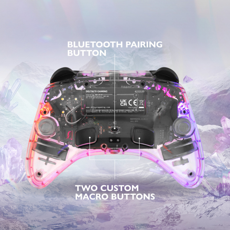 DELTACO Nintendo Switch Controller, transparent, RGB, macro buttons