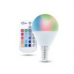 Remote controlled LED lamp with RGB, E14, G45, 5W