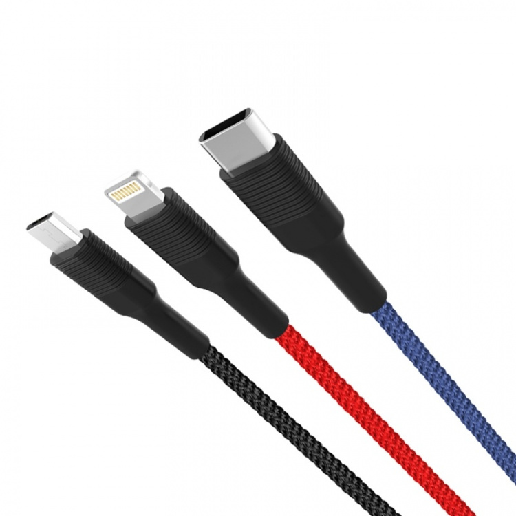 Xo NB54, 3in1 USB - Lightning, USB-C, microUSB Charging Cable (3A) 1.2m