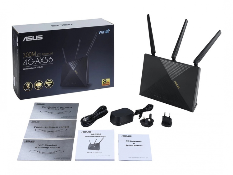 <div><p>Asus the 4G-AX56U is a wireless LTE router with Dual Band WiFi 6 (802.11ax) and MU-MIMO technology. It offers fast Wi-Fi speeds of up to 574 Mbps on the 2.4 GHz band and up to 1201 Mbps on the 5 GHz band. Asus The 4G-AX56U is equipped with AiProte