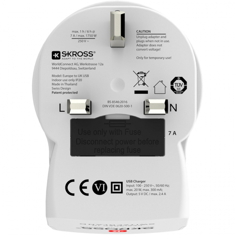 Skross reseadapter för Storbritannien med USB