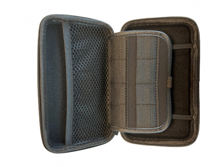 Storage case in EVA plastic for camera accessories.