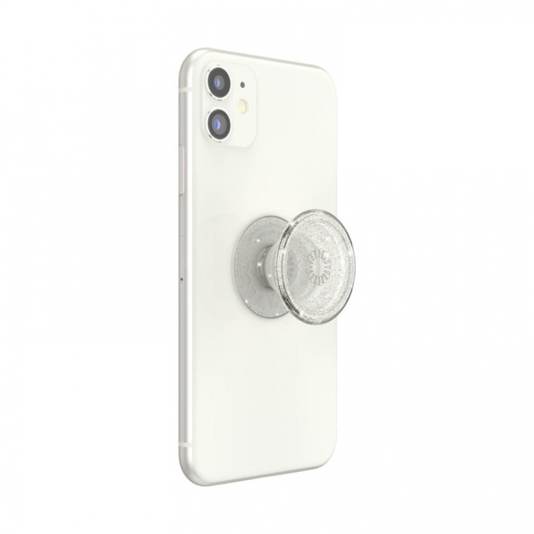 PopSockets Clear Glitter Silver Removable Grip with Standfunction