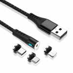 Maxlife MXUC-02 Magnetic 3in1 Charging Cable (Lightning/USB-C/microUSB) Fast Charge (2A), Black