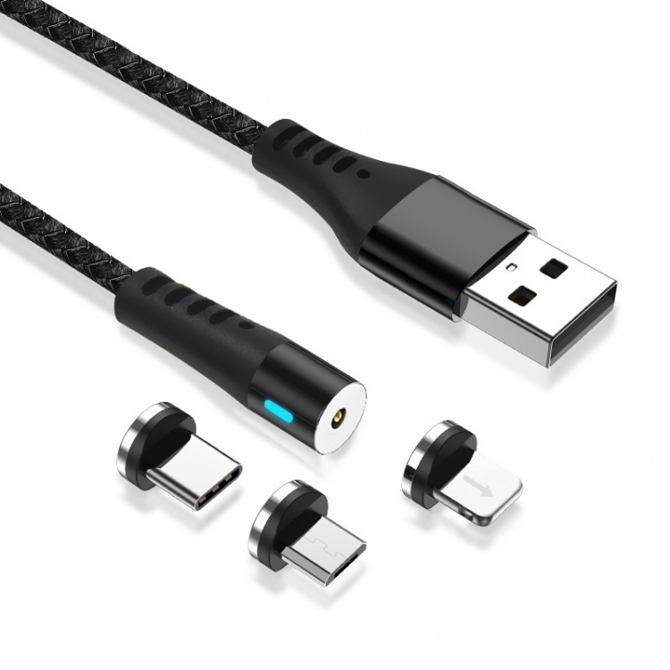 Maxlife MXUC-02 Magnetic 3in1 Charging Cable (Lightning/USB-C/microUSB) Fast Charge (2A), Black