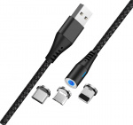 Maxlife MXUC-02 Magnetic 3in1 Charging Cable (Lightning/USB-C/microUSB) Fast Charge (2A), Black