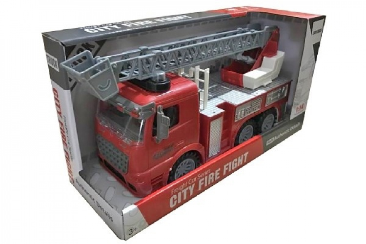 Brandbil med Stege, Ljus och Ljud 1:14, Röd