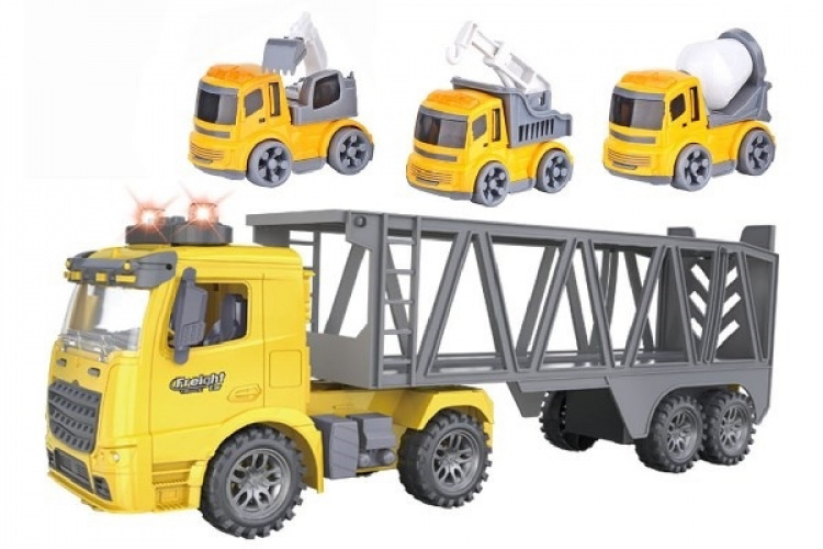 Lastbil med Släp + 3 Bilar, Ljus och Ljud 1:14