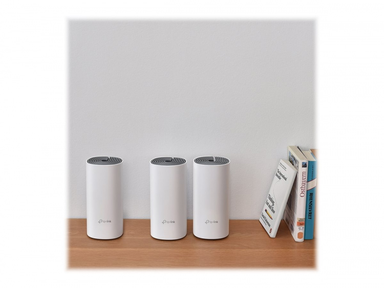 TP-LINK Deco E4 (3-pack). Housing color: White, Grey, Antenna type: Internal, LED indicators: LAN, WLAN. Wi-Fi band: Dual-band (2.4 GHz / 5 GHz), Wi-Fi standard: Wi-Fi 5 (802.11ac), Wi-Fi standards: 802.11a,802.11b,802.11g,Wi-Fi 4 (802.11n),Wi-Fi 5 (802.1