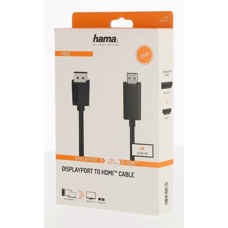 Hama Cable DisplayPort-HDMI 4K 1.5m Black Hama Cable DisplayPort-HDMI 4K 1.5m Black