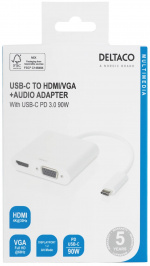 DELTACO USB-C docking station, HDMI/VGA/USB-C, 100W USB-C PD 3.0,white DELTACO USB-C docking station, HDMI/VGA/USB-C, 100W USB-C PD 3.0,white