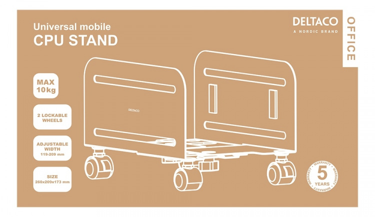 DELTACO OFFICE Universal mobile CPU stand, black