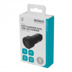 DELTACO USB car charger, 1x USB-C, PD 20 W, 1x USB-A, 18 W, 38W, metal