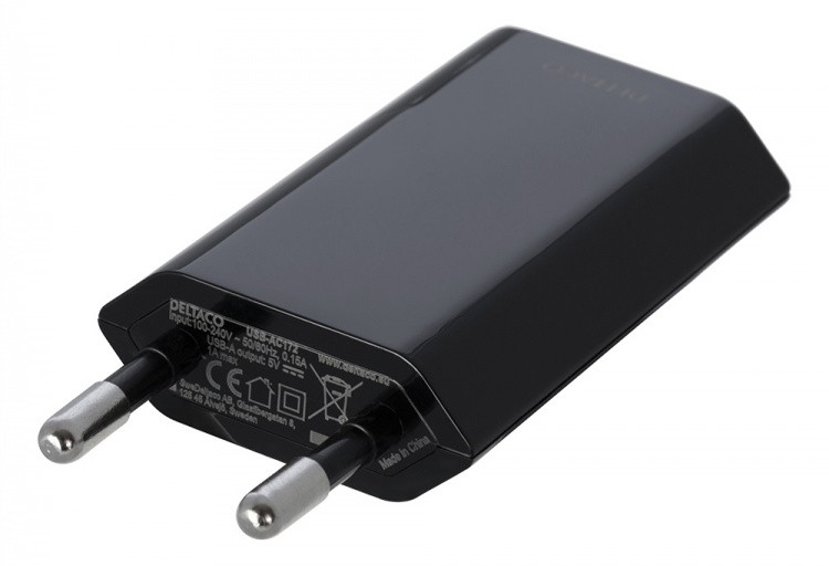 DELTACO USB wall charger, 1x USB-A, 1 A, 5 W, black
