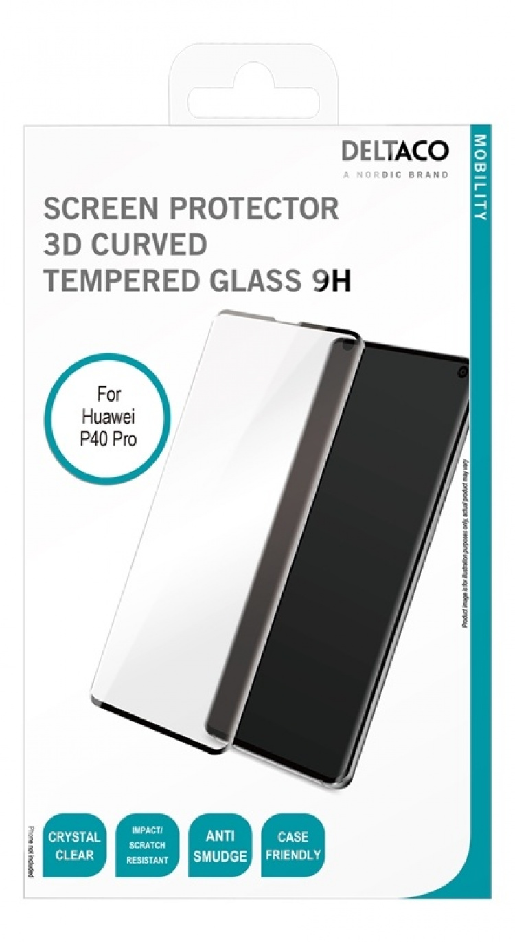 DELTACO screen protector for Huawei P40 Pro, 2.5D glass, full screen