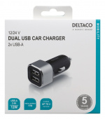 DELTACO USB car charger, 2x USB-A, 2,4 A, total 17 W DELTACO USB car charger, 2x USB-A, 2,4 A, total 17 W