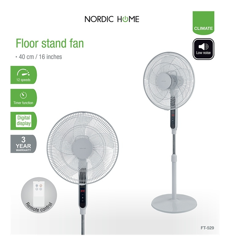 Nordic Home Floor fan with remote control, 40 cm, low noise level, tim Nordic Home Floor fan with remote control, 40 cm, low noise level, tim