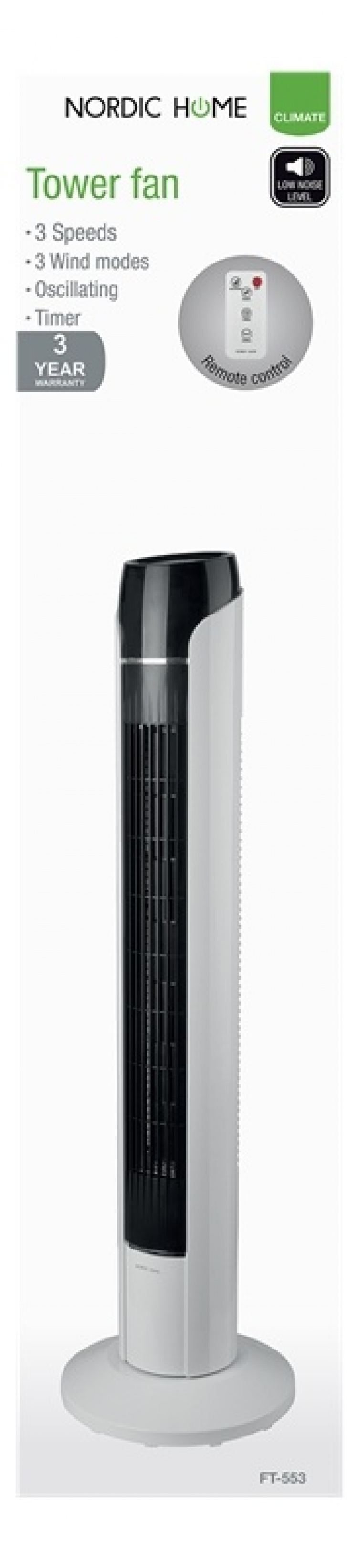 Nordic Home Tower fan with low noise level, oscillating, timer functio