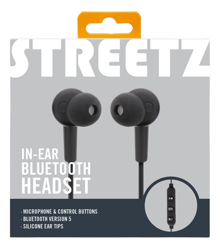 STREETZ In-ear BT headphones with microphone and control buttons, blac