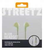 STREETZ in-ear headset, 1-button remote, 3.5mm, microphone, lime green