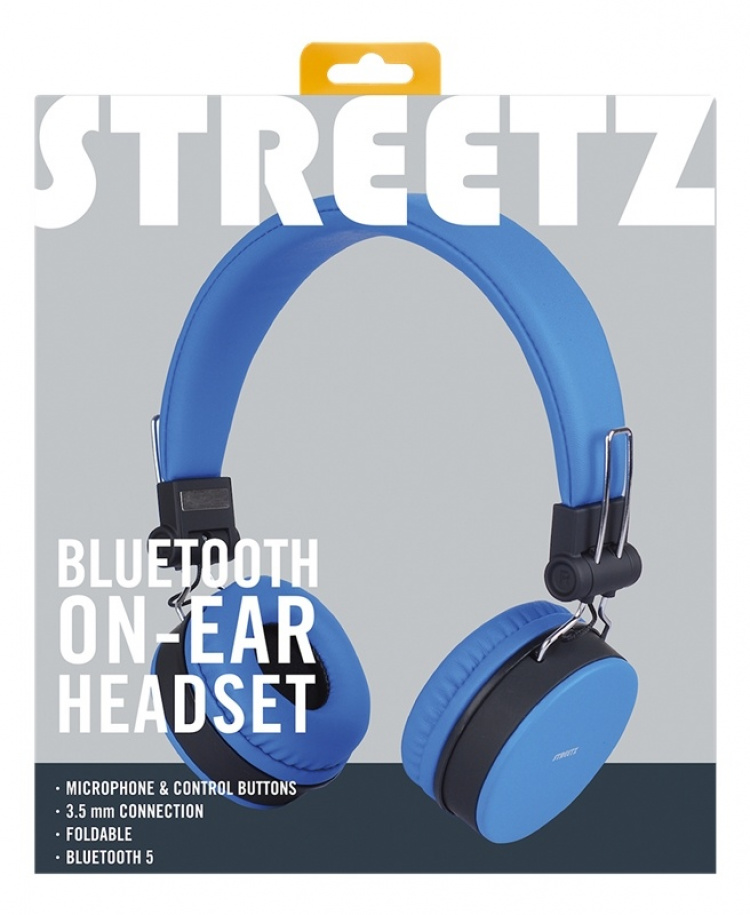 STREETZ Foldable on-ear BT headset, 3.5 mm, blue STREETZ Foldable on-ear BT headset, 3.5 mm, blue