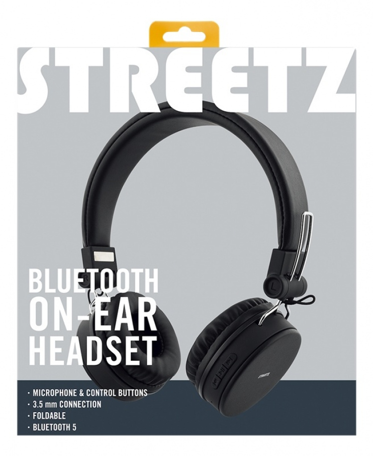 STREETZ Foldable on-ear BT headset, 3.5 mm, blackSTREETZ Foldable on-e STREETZ Foldable on-ear BT headset, 3.5 mm, blackSTREETZ Foldable on-e