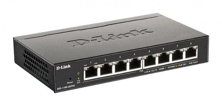 D-Link 8-Port PoE Gigabit Smart Managed Switch, Fanless Design