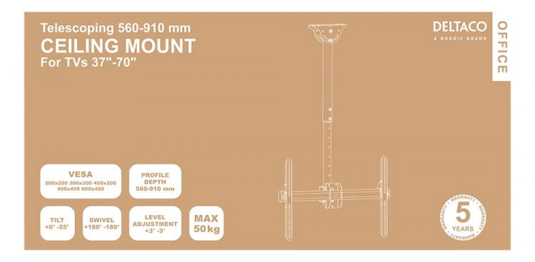 DELTACO OFFICE Telescopic full-motion LED/LCD ceiling mount, 37-70