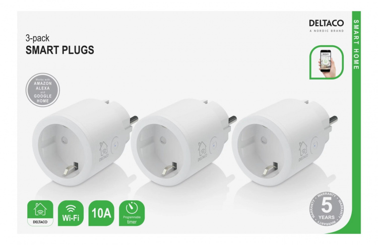 DELTACO SMART HOME strömbrytare, WiFi, 1xCEE 7/3, 10A, timer, 3-pack DELTACO SMART HOME strömbrytare, WiFi, 1xCEE 7/3, 10A, timer, 3-pack