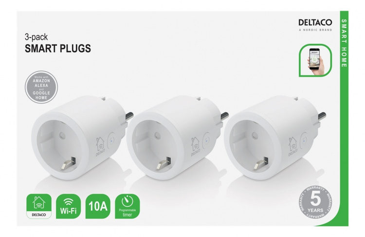 DELTACO SMART HOME strömbrytare, WiFi, 1xCEE 7/3, 10A, timer, 3-pack DELTACO SMART HOME strömbrytare, WiFi, 1xCEE 7/3, 10A, timer, 3-pack