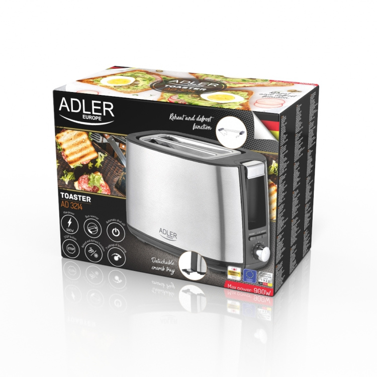 Adler Brödrost 900W, Silver