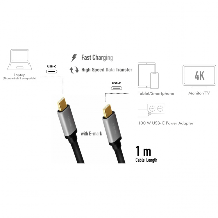 LogiLink USB-C-kabel PD 3.0 100W 10Gbps LogiLink USB-C-kabel PD 3.0 100W 10Gbps