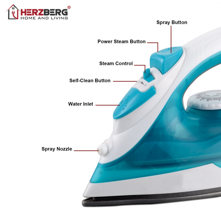Herzberg HG-8038 1400W Steam Iron - Turquoise