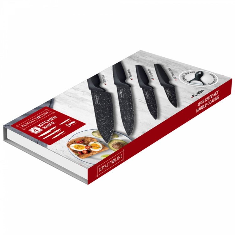 Royalty Line RL-MB4 4 Pieces Marble Coated Knife Set with Ceramic Peeler Royalty Line RL-MB4 4 Pieces Marble Coated Knife Set with Ceramic Peeler