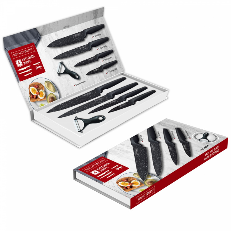 Royalty Line RL-MB4 4 Pieces Marble Coated Knife Set with Ceramic Peeler Royalty Line RL-MB4 4 Pieces Marble Coated Knife Set with Ceramic Peeler