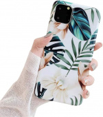 Case for iPhone 11 Pro Max with plants and holder, White/Green