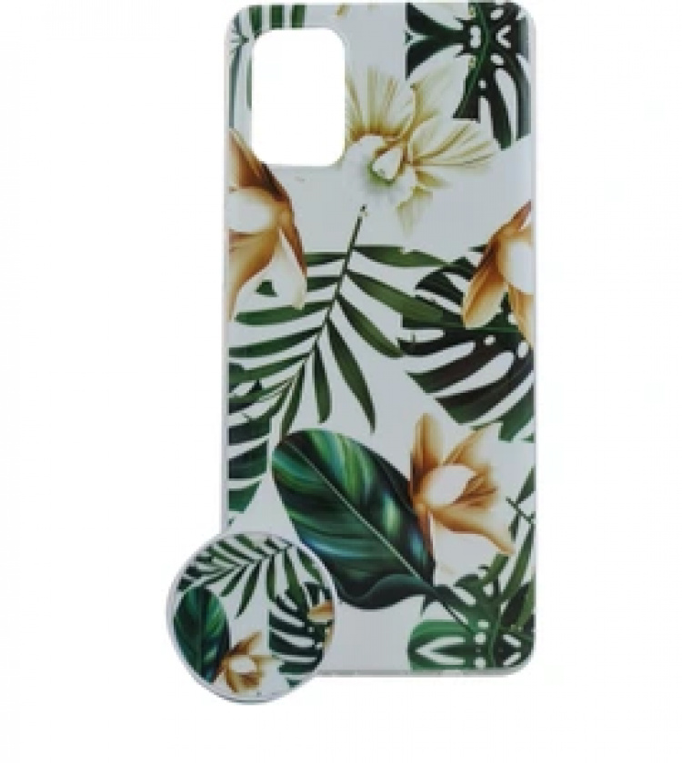 Case for iPhone 11 Pro Max with plants and holder, White/Green