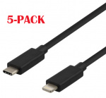 5-PACK Cable USB-C - Lightning, 2.4A, 1m, Black