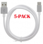 5-PACK Cable USB-A - USB-C 2.4A, 1m, White