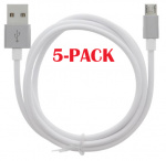 5-PACK Cable USB-A - MicroUSB 2.4A, 1m, White