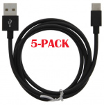 5-PACK Cable USB-A - USB-C 2.4A, 1m, Black
