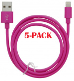 5-PACK Cable USB-A - Lightning 2.4A, 1m, Pink
